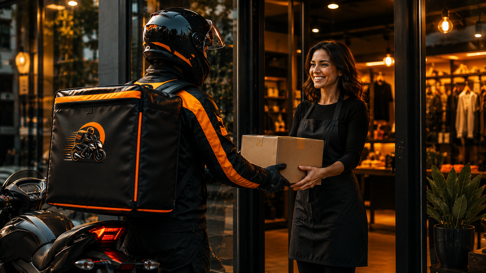 Lojista recebendo motoboy MotoFlow